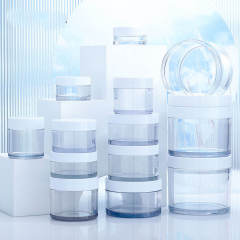 Hot Sale pet plastic jar with aluminum lid Round Plastic with Black Lids amber plastic jars