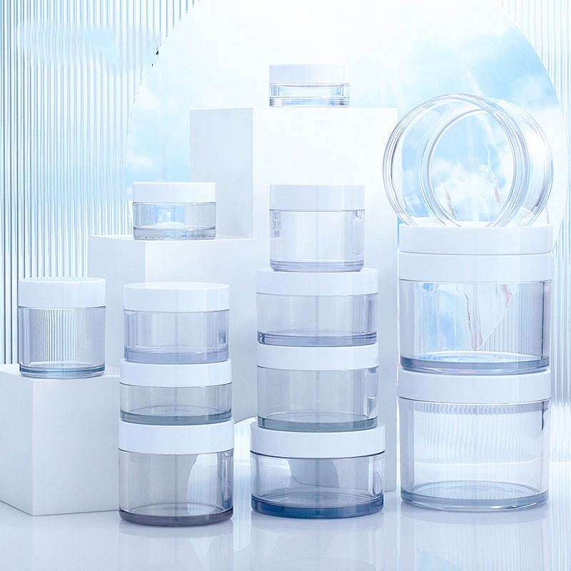 Hot Sale pet plastic jar with aluminum lid Round Plastic with Black Lids amber plastic jars