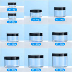 Hot Sale pet plastic jar with aluminum lid Round Plastic with Black Lids amber plastic jars