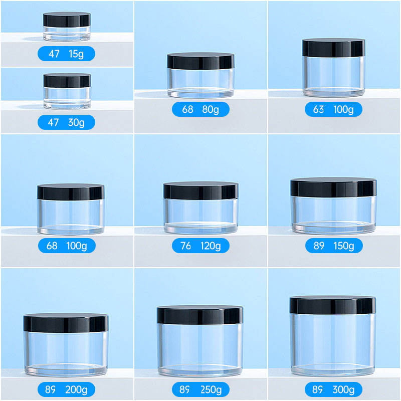Hot Sale pet plastic jar with aluminum lid Round Plastic with Black Lids amber plastic jars