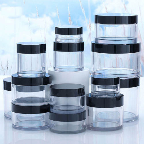 Hot Sale pet plastic jar with aluminum lid Round Plastic with Black Lids amber plastic jars
