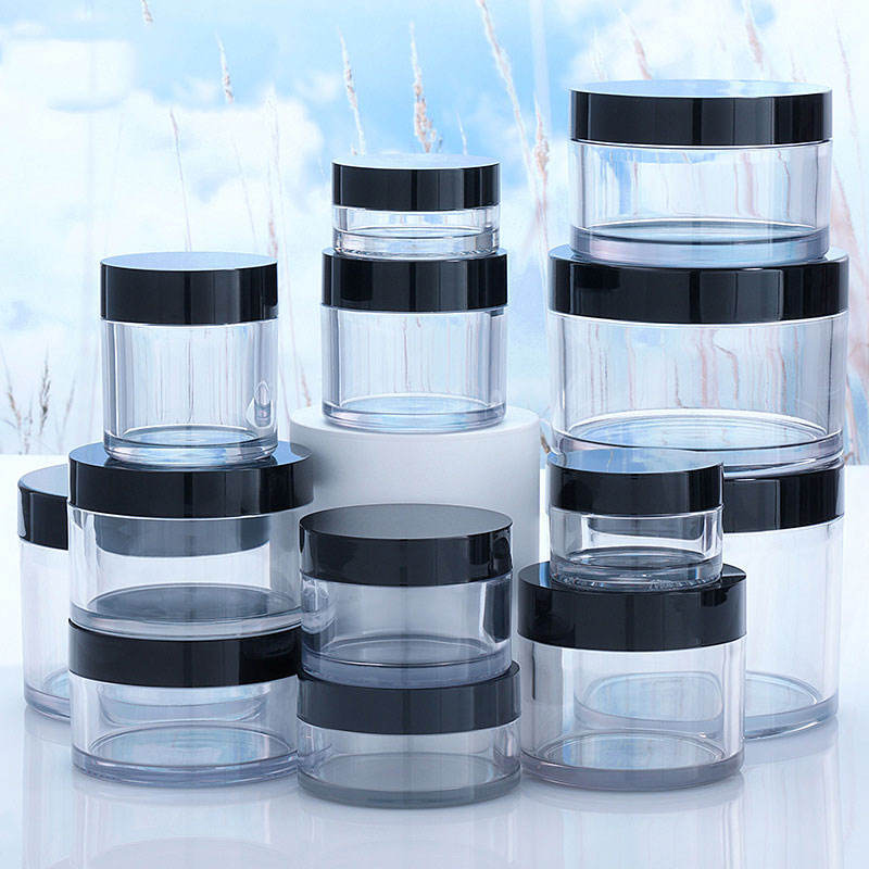 Hot Sale pet plastic jar with aluminum lid Round Plastic with Black Lids amber plastic jars