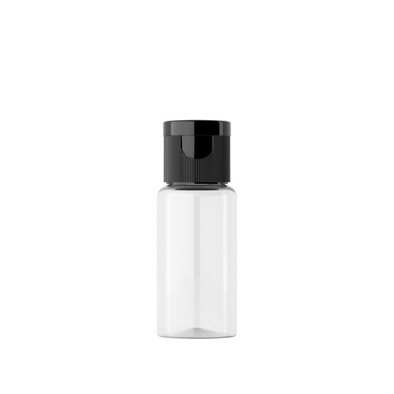 PET plastic round cosmetic lotion bottles with flip cap for travel clear small plastic bottle