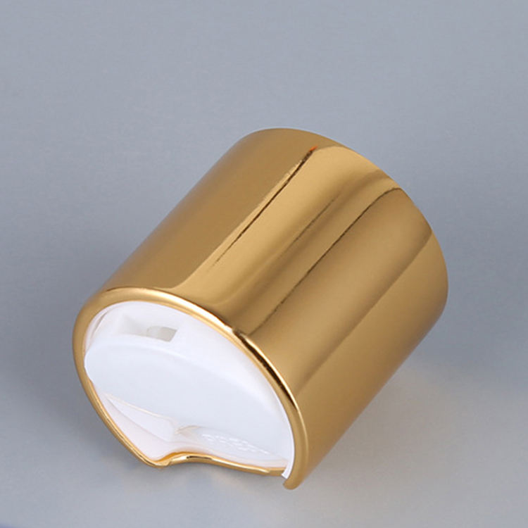 Aluminum Spray Cap Plastic Screw Press Cap Gold Aluminized Disc Top Cap For Bottle Liquid