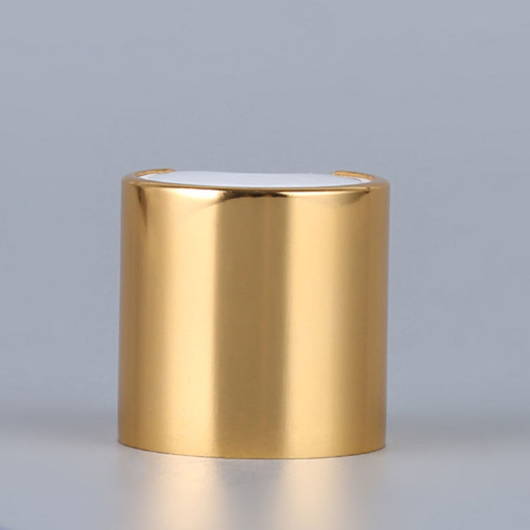 Aluminum Spray Cap Plastic Screw Press Cap Gold Aluminized Disc Top Cap For Bottle Liquid