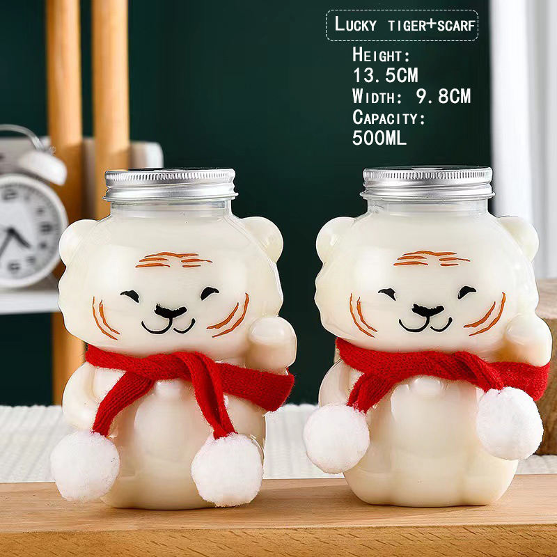 New design Wholesale Christmas Snowman Milk Tea Cup Plastic Bottle Special milk tea bottle