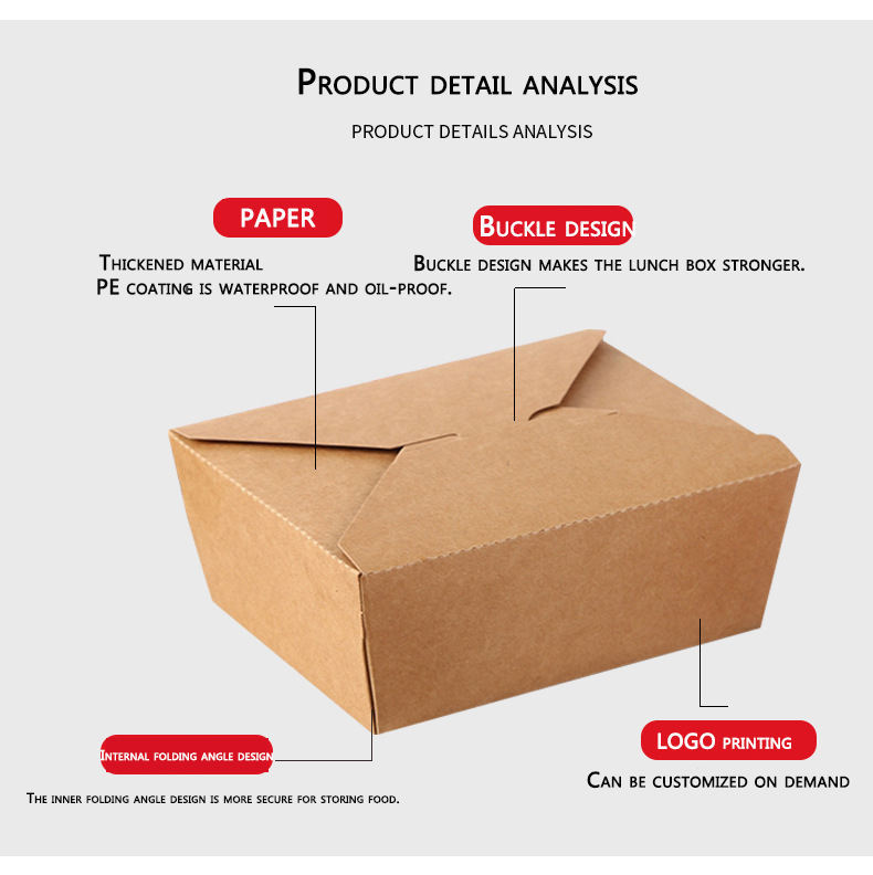 Hot kraft paper lunch box custom packaging bento fried chicken box rectangular fast food lunch takeaway packaging