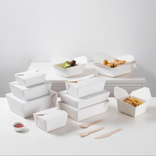 Take-away food paper white container bowl cooked food container salad paper rice bowl paper cover