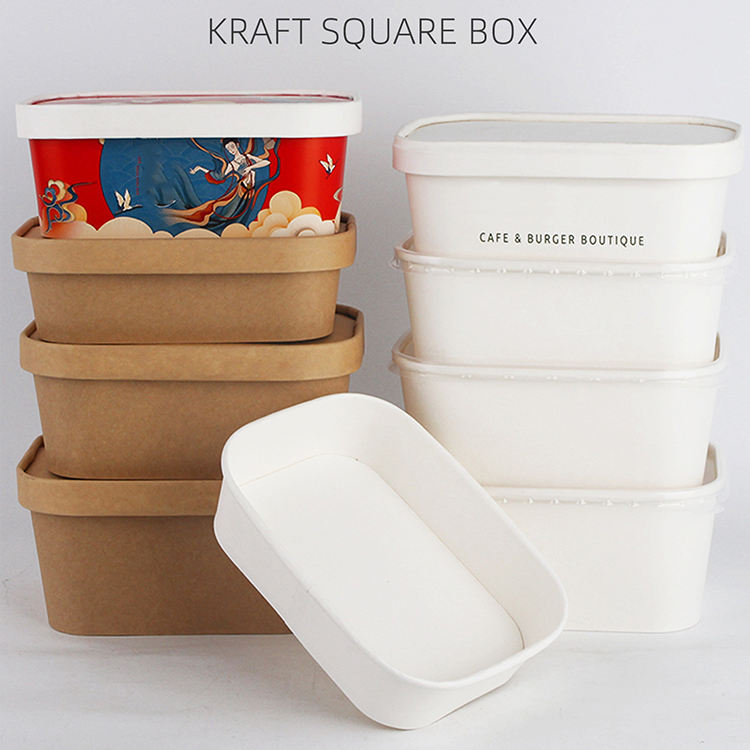 Hot kraft paper lunch box bento fried chicken box rectangular fast food bento takeaway packaging