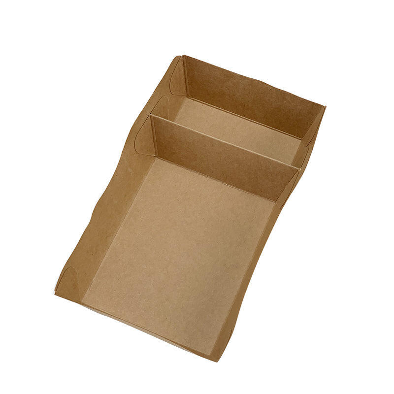 Healthy platter takeaway divided chicken pieces and French fries packed lunch box double kraft paper food packaging