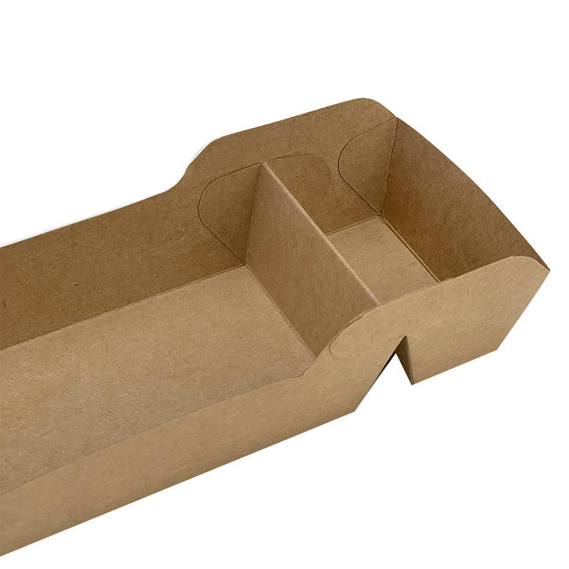 Healthy platter takeaway divided chicken pieces and French fries packed lunch box double kraft paper food packaging