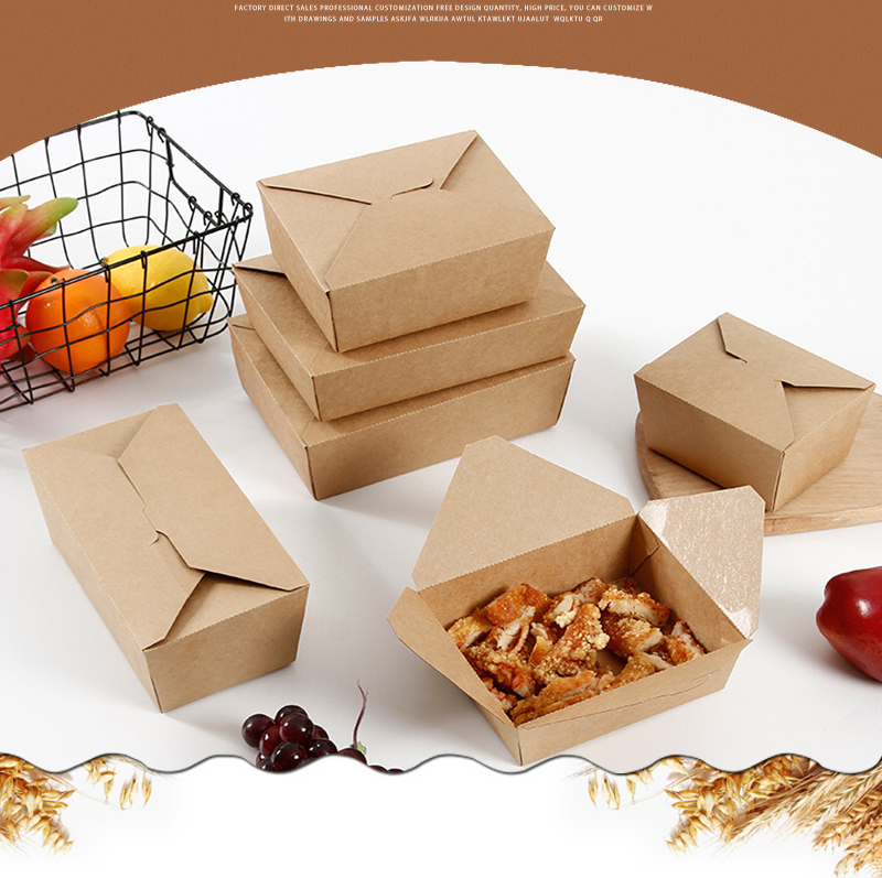 Customized environmental protection kraft paper lunch box takeaway oil-proof food kraft paper box