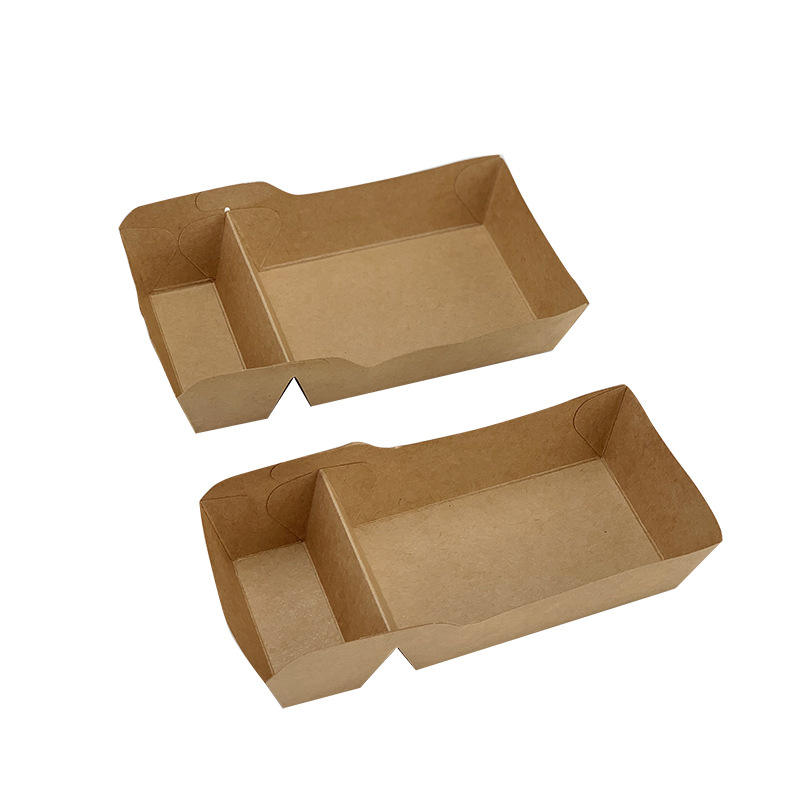 Healthy platter takeaway divided chicken pieces and French fries packed lunch box double kraft paper food packaging