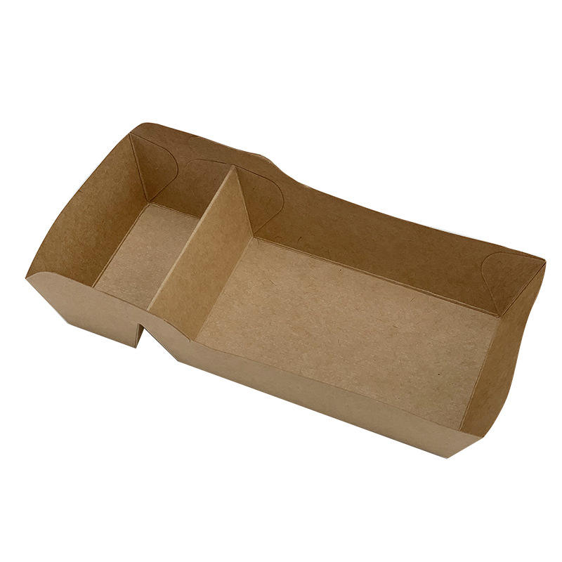 Healthy platter takeaway divided chicken pieces and French fries packed lunch box double kraft paper food packaging