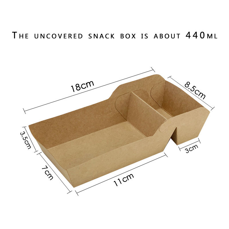 Healthy platter takeaway divided chicken pieces and French fries packed lunch box double kraft paper food packaging