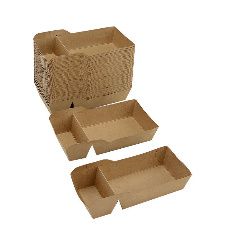 Healthy platter takeaway divided chicken pieces and French fries packed lunch box double kraft paper food packaging