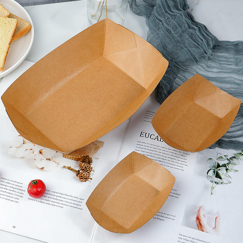Kraft Paper Lunch Food Box Eco-friendly Brown Paper Snack Cake Tray Hot Dog Tray Boat