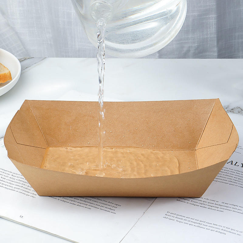 Kraft Paper Lunch Food Box Eco-friendly Brown Paper Snack Cake Tray Hot Dog Tray Boat