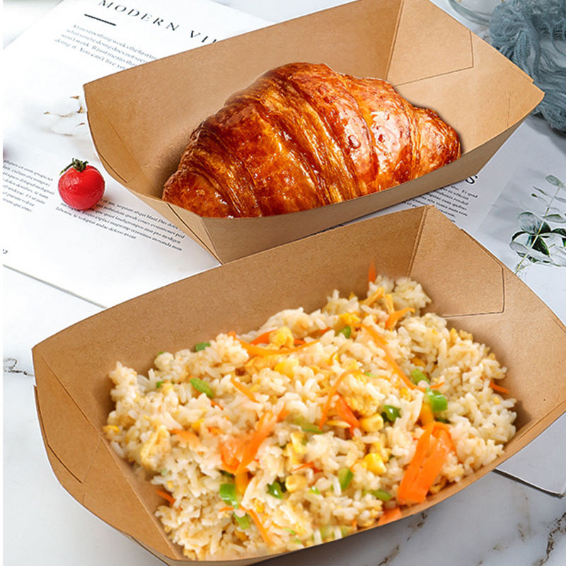 Kraft Paper Lunch Food Box Eco-friendly Brown Paper Snack Cake Tray Hot Dog Tray Boat