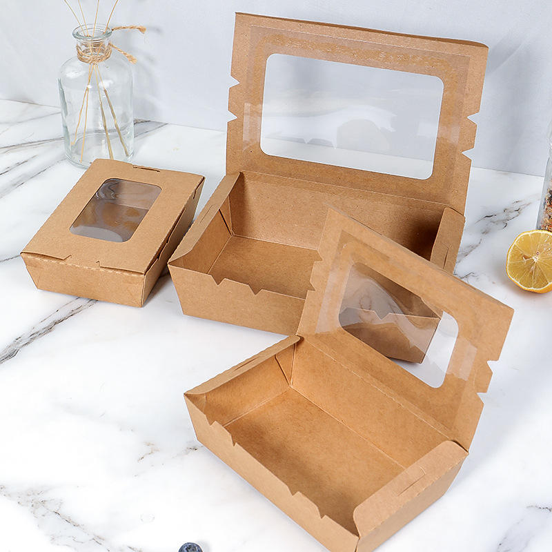 Customized degradable window kraft paper lunch takeaway food box takeaway fast food paper container paper food box