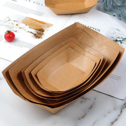 Kraft Paper Lunch Food Box Eco-friendly Brown Paper Snack Cake Tray Hot Dog Tray Boat