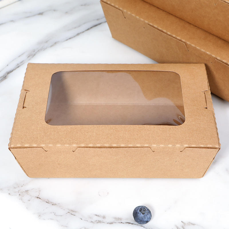 Customized degradable window kraft paper lunch takeaway food box takeaway fast food paper container paper food box