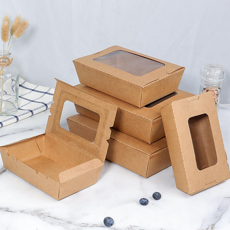 Customized degradable window kraft paper lunch takeaway food box takeaway fast food paper container paper food box