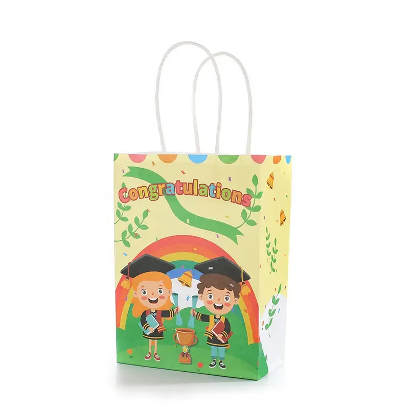 Wholesale creative cartoon English childlike pattern kraft paper bag color printing strong gift handbag for children