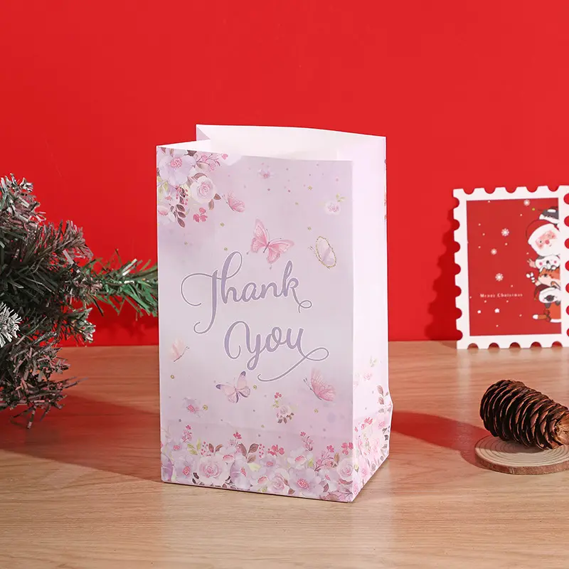Hot pink printing no portable anniversary gift bag kraft paper square bottom paper bag holiday gift bag