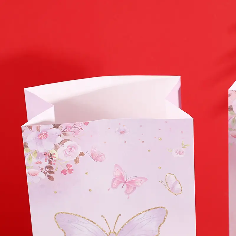 Hot pink printing no portable anniversary gift bag kraft paper square bottom paper bag holiday gift bag