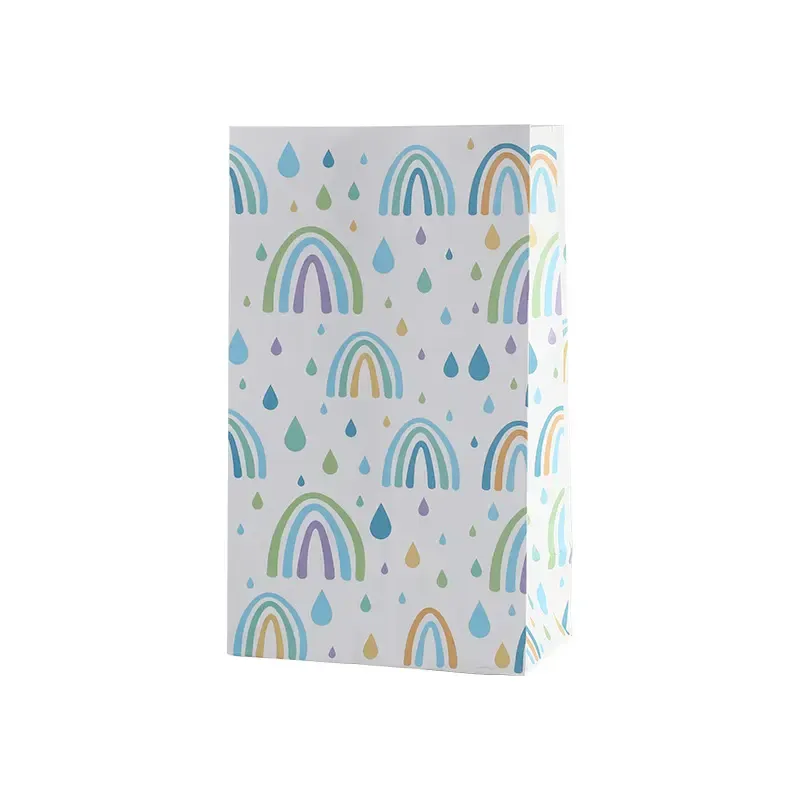 White kraft paper square bottom paper bag with hand gift holiday gift packaging bag