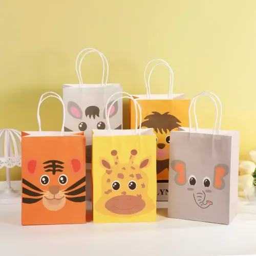 Wholesale cartoon giraffe zebra tiger lion elephant gift bag paper bag design