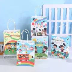 Wholesale creative cartoon English childlike pattern kraft paper bag color printing strong gift handbag for children
