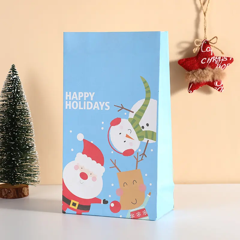 Wholesale Christmas gift bag cartoon cute white kraft paper bag holiday gift simple gift bag
