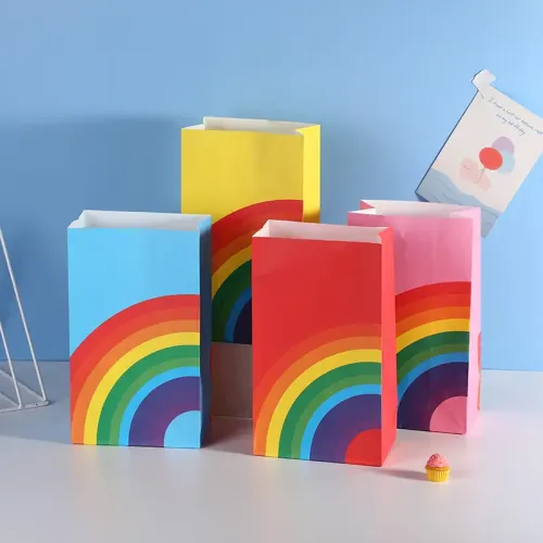 Wholesale rainbow bags white kraft paper square bottom paper bags holiday gift packaging bags