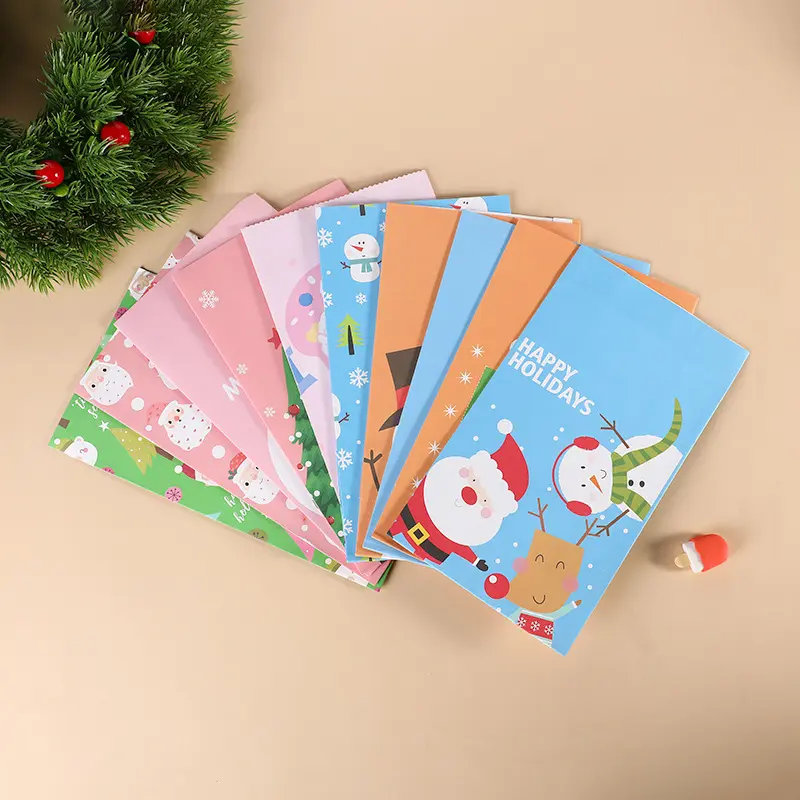 Wholesale Christmas gift bag cartoon cute white kraft paper bag holiday gift simple gift bag