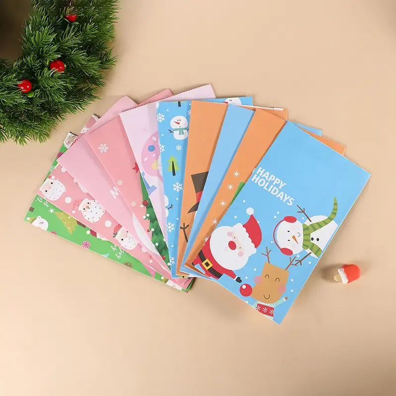 Wholesale Christmas gift bag cartoon cute white kraft paper bag holiday gift simple gift bag