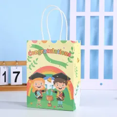 Wholesale creative cartoon English childlike pattern kraft paper bag color printing strong gift handbag for children