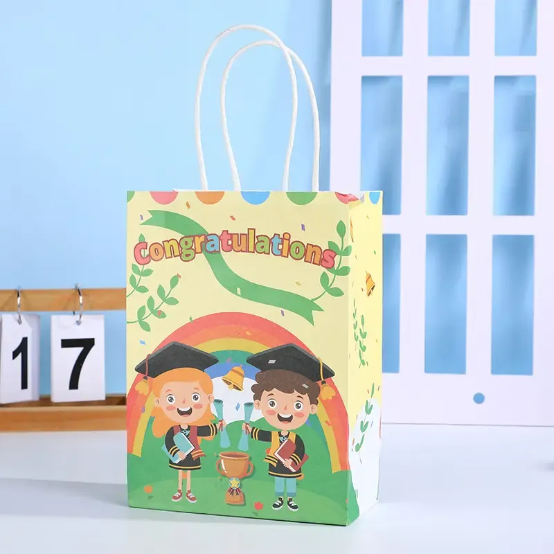Wholesale creative cartoon English childlike pattern kraft paper bag color printing strong gift handbag for children