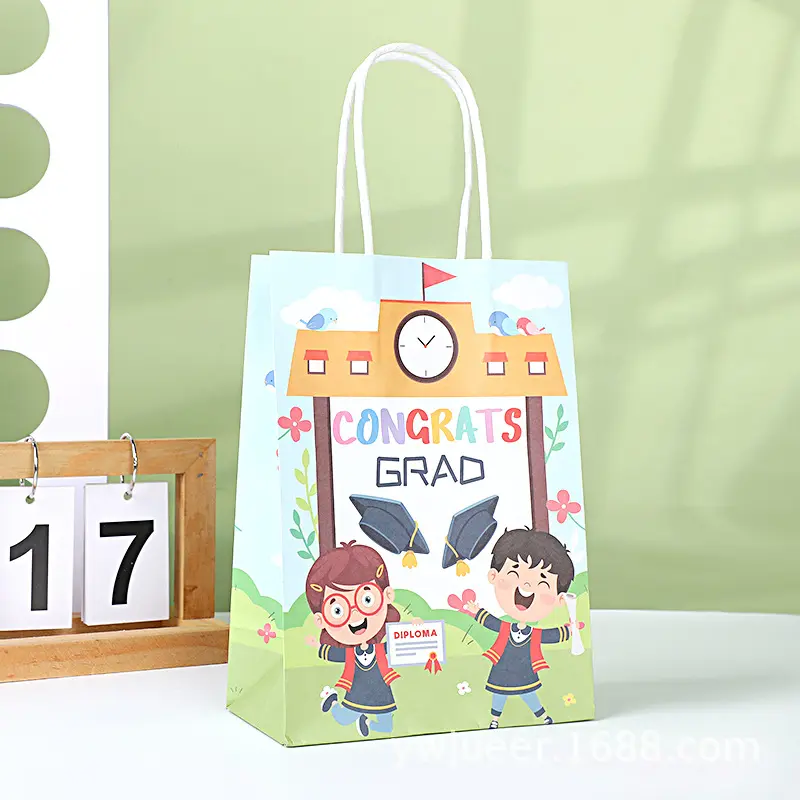 Wholesale creative cartoon English childlike pattern kraft paper bag color printing strong gift handbag for children