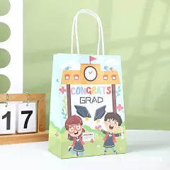 Wholesale creative cartoon English childlike pattern kraft paper bag color printing strong gift handbag for children