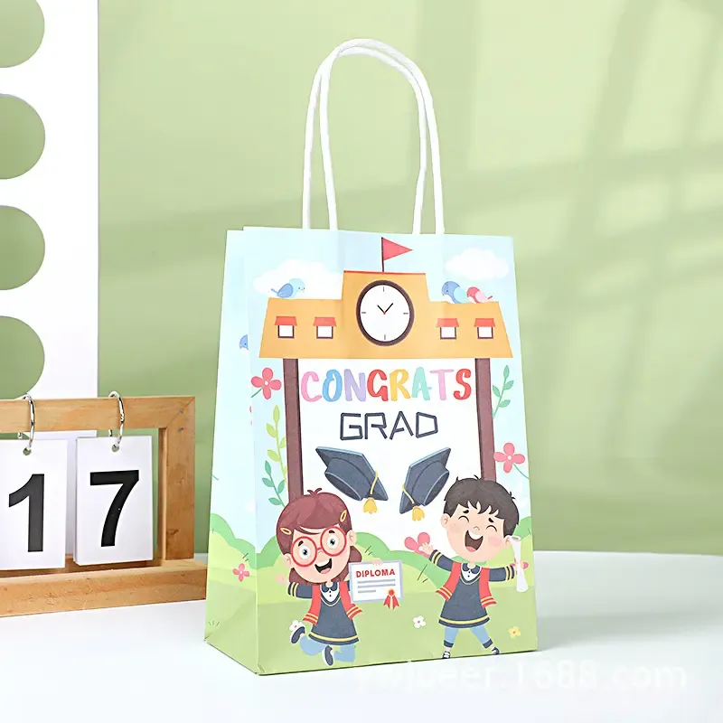Wholesale creative cartoon English childlike pattern kraft paper bag color printing strong gift handbag for children