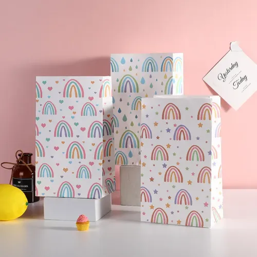 White kraft paper square bottom paper bag with hand gift holiday gift packaging bag