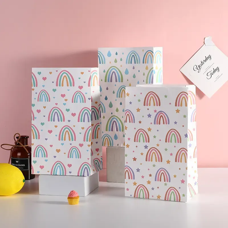 White kraft paper square bottom paper bag with hand gift holiday gift packaging bag