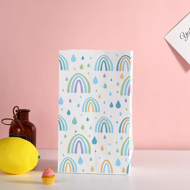 White kraft paper square bottom paper bag with hand gift holiday gift packaging bag