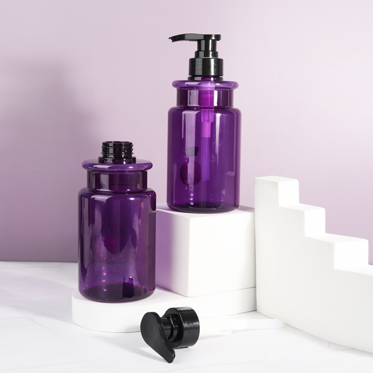 Custom 500ML purple PET plastic pump bottle for Body Wash Lotion Shampoo