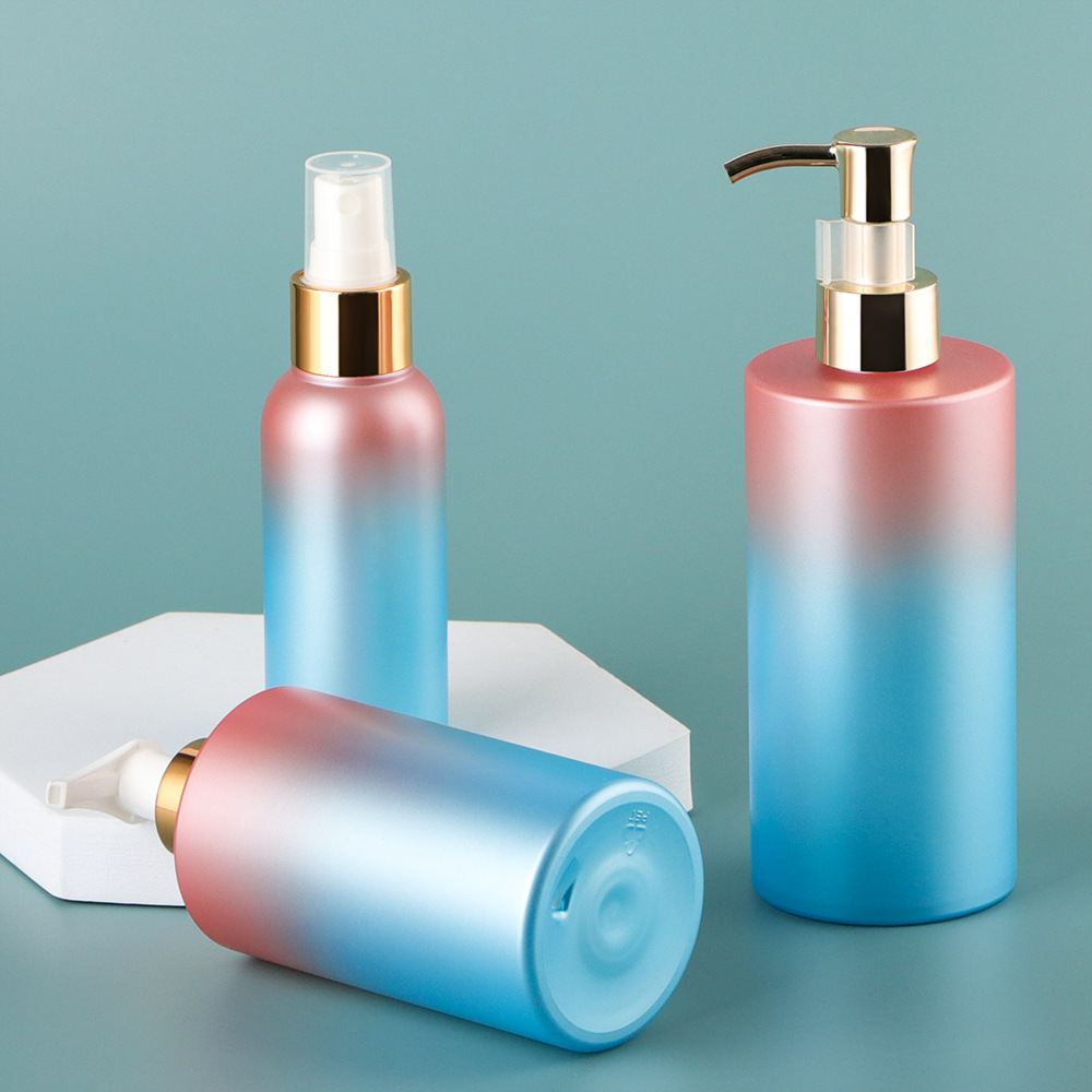 100ml 250ml 300ml high-end daily chemical plastic shampoo lotion bottle PET toiletries gradient color spray pump bottle