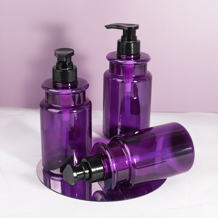 Custom 500ML purple PET plastic pump bottle for Body Wash Lotion Shampoo