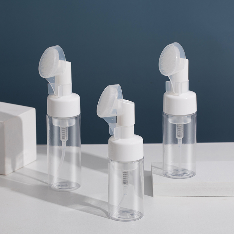 100ml 120ml 150ml 200ml luxury pet plastic foam pump bottle Soft Silicone Foam Brush Cleansing Mousse Bottle