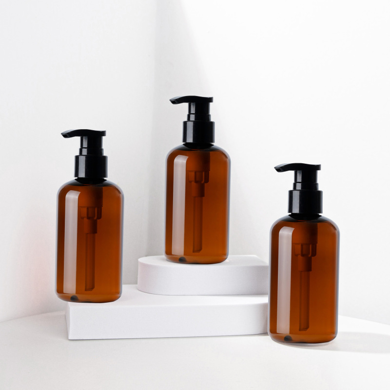 200ml pump amber plastic bottle for Makeup remover facial Cleanser and essential Cosmetics Body Wash Lotion Shampoo
